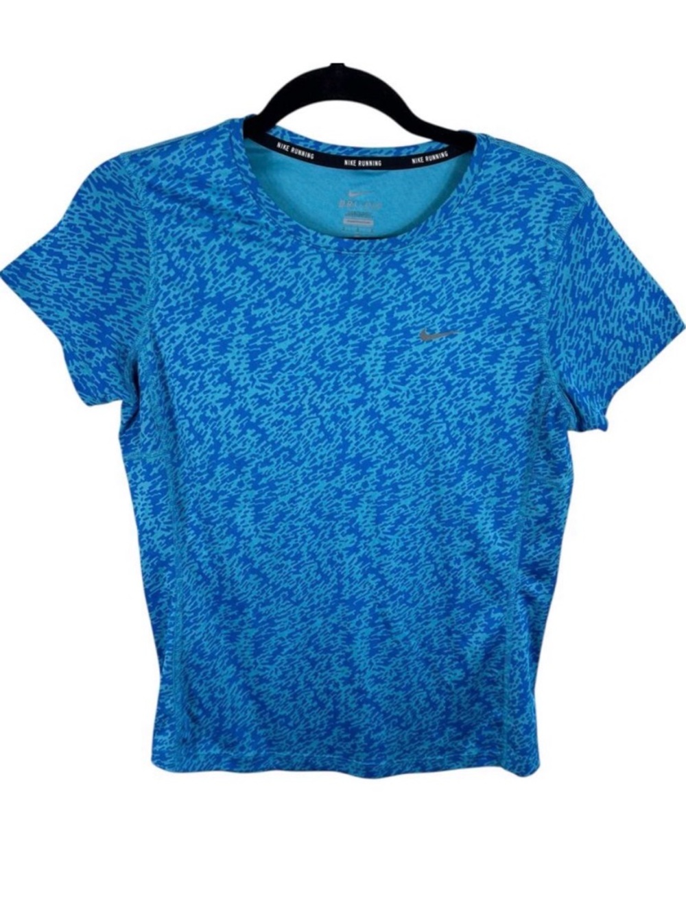 Nike Running Dri Fit Blue Patterned Short Sleeve Crew Neck Athletic T-Shirt Sz M